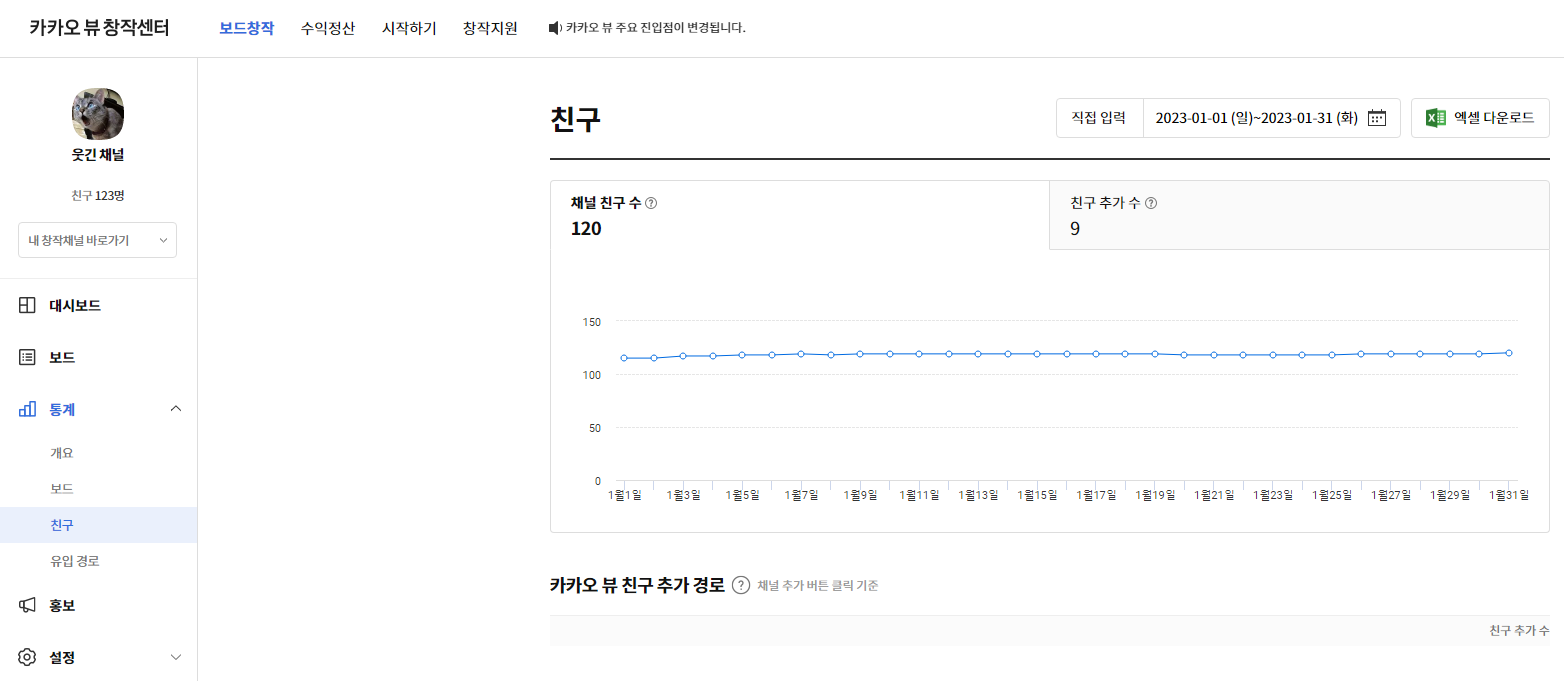 웃긴채널 친구증감