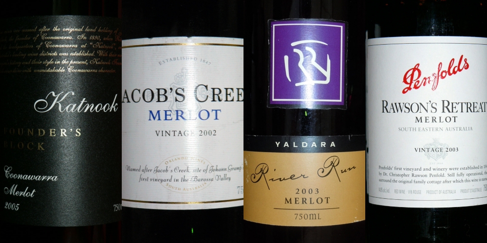 왼쪽부터 카트눅 파운더스 블록&#44; 제이콥스 크릭&#44; 리버 런&#44; 펜폴즈 로손 리트리트 메를로 와인입니다.
