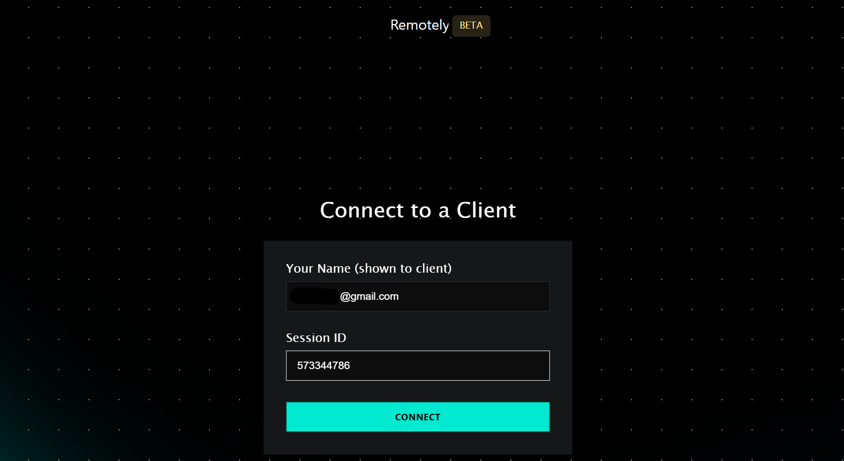 Client 에 표시된 Session ID 입력 후 CONNECT 버튼 클릭