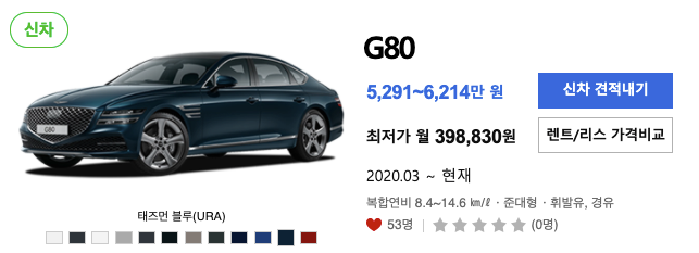 제네시스 G80 : 5300만원부터 시작