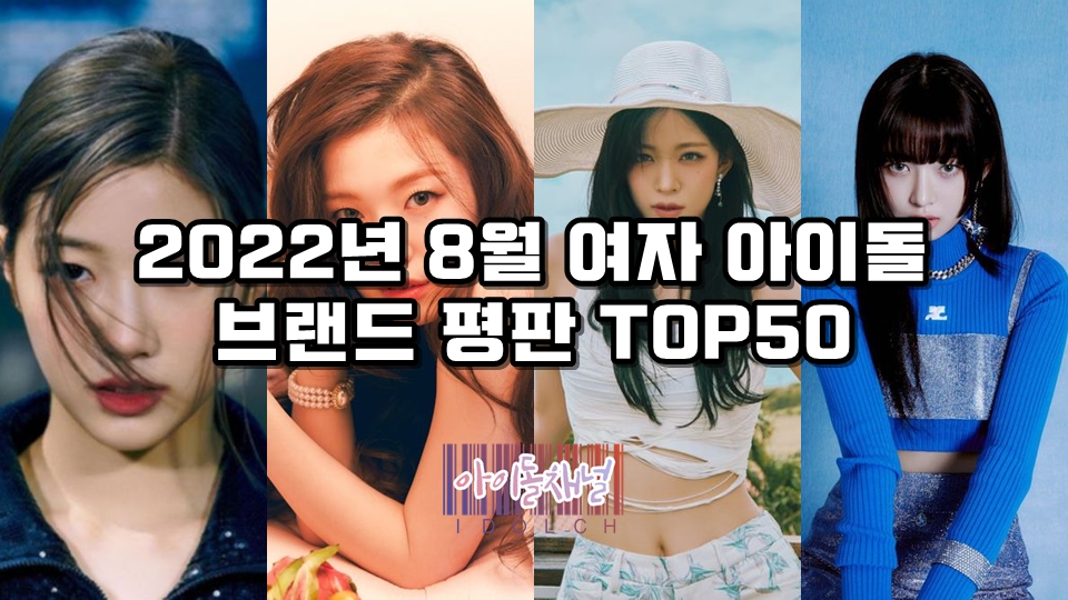  2022년 8월 여자 아이돌 브랜드 평판 TOP50 (카즈하/아린/이채영/레이 등)
