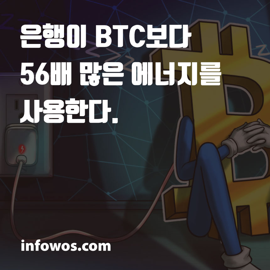  <비트코인 (BTC) 소식> 은행이 BTC보다 56배 많은 에너지를 사용한다.