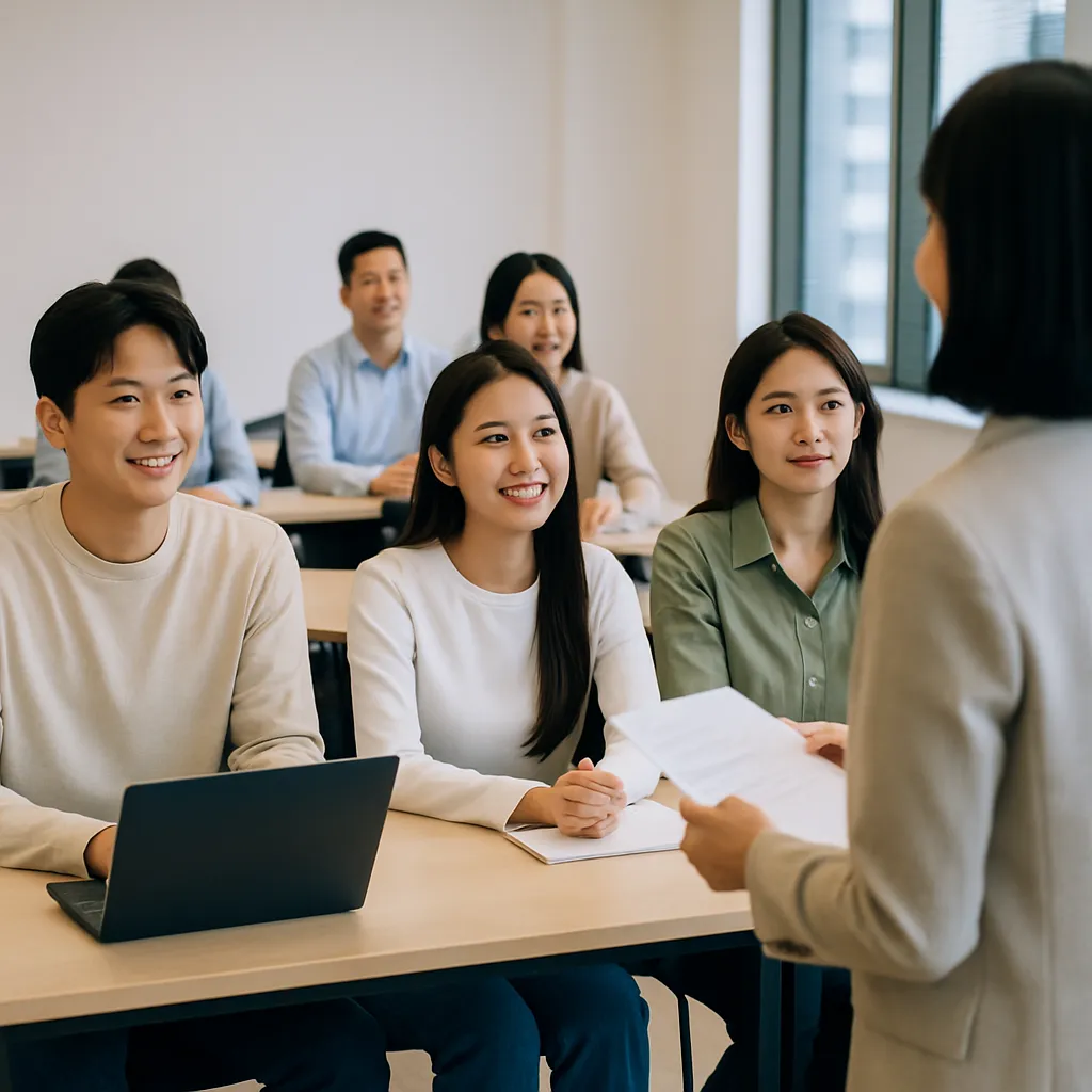 People attending a job training session under a government career change program in Korea