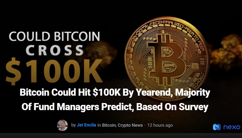  정말?...올 연말 비트코인 10만 달러?  Bitcoin Could Hit $100K By Yearend, Majority Of Fund Managers Predict, Based On Survey