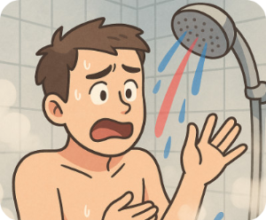 물 온도 변화로 깜짝 놀라는 모습
