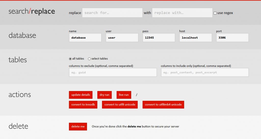 Search Replace DB script