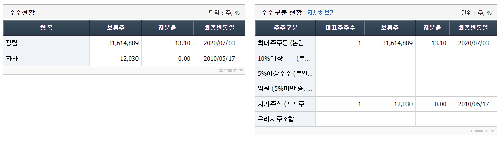 쌍방울 최대주주 및 주요주주 현황