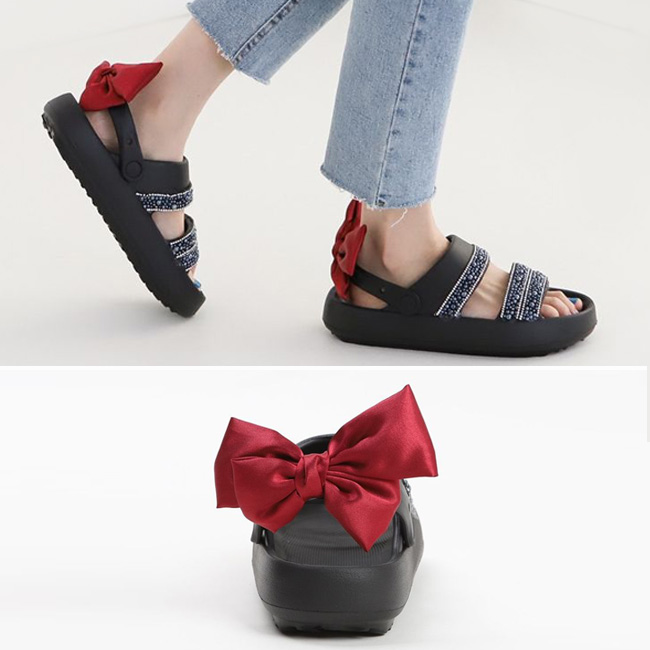  리본 포인트 3cm 슬리퍼 겸용 샌들