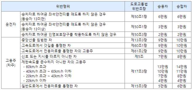 교통법규 위반 문자 알림서비스 - 교통법규 위반 과태료 금액 교통법규 위반 문자 알림서비스 - 교통법규 위반 과태료 금액