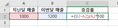 엑셀-증감률-계산수식