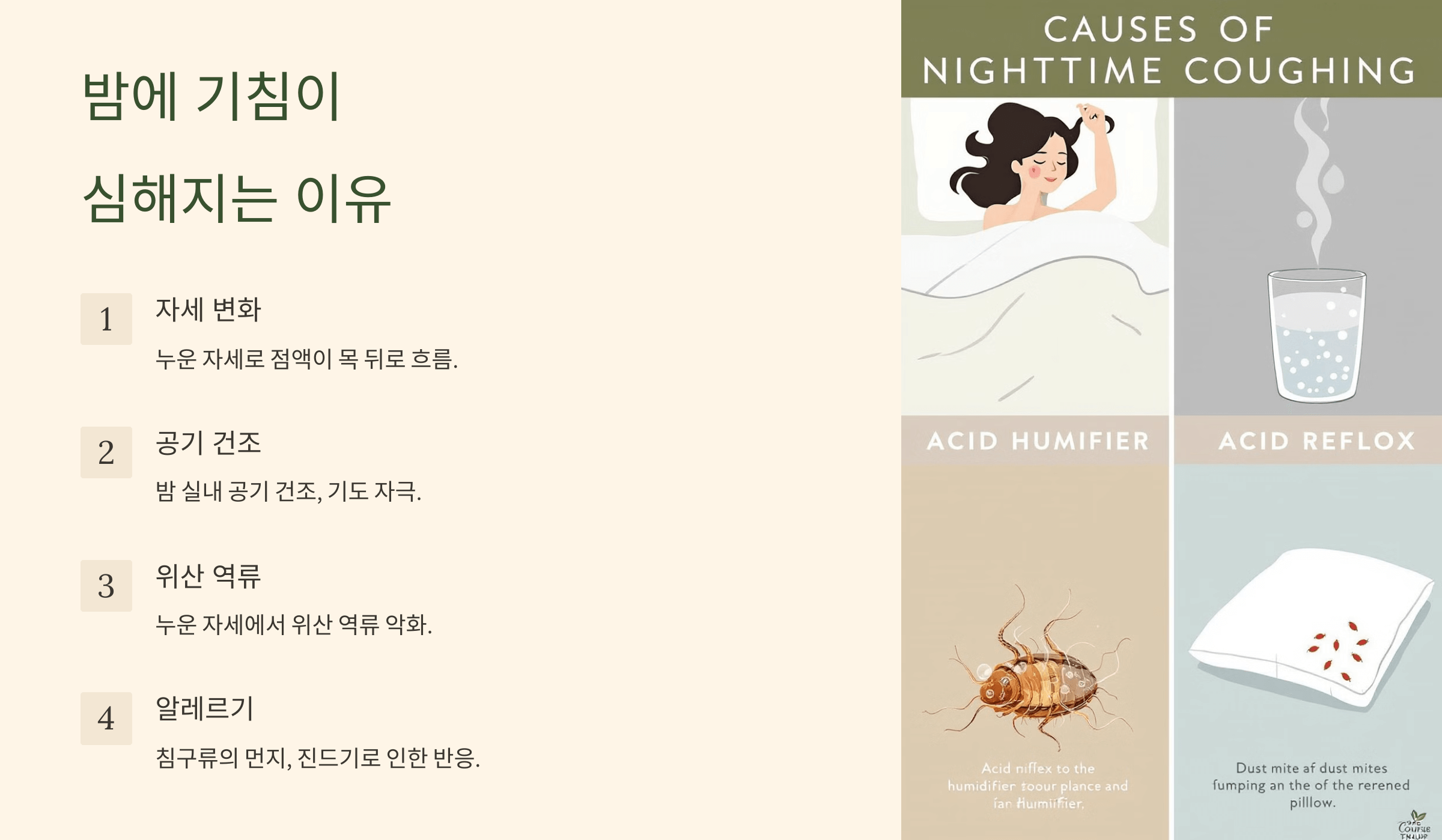 밤에 기침이 심해지는 이유와 관련된 사진입니다.