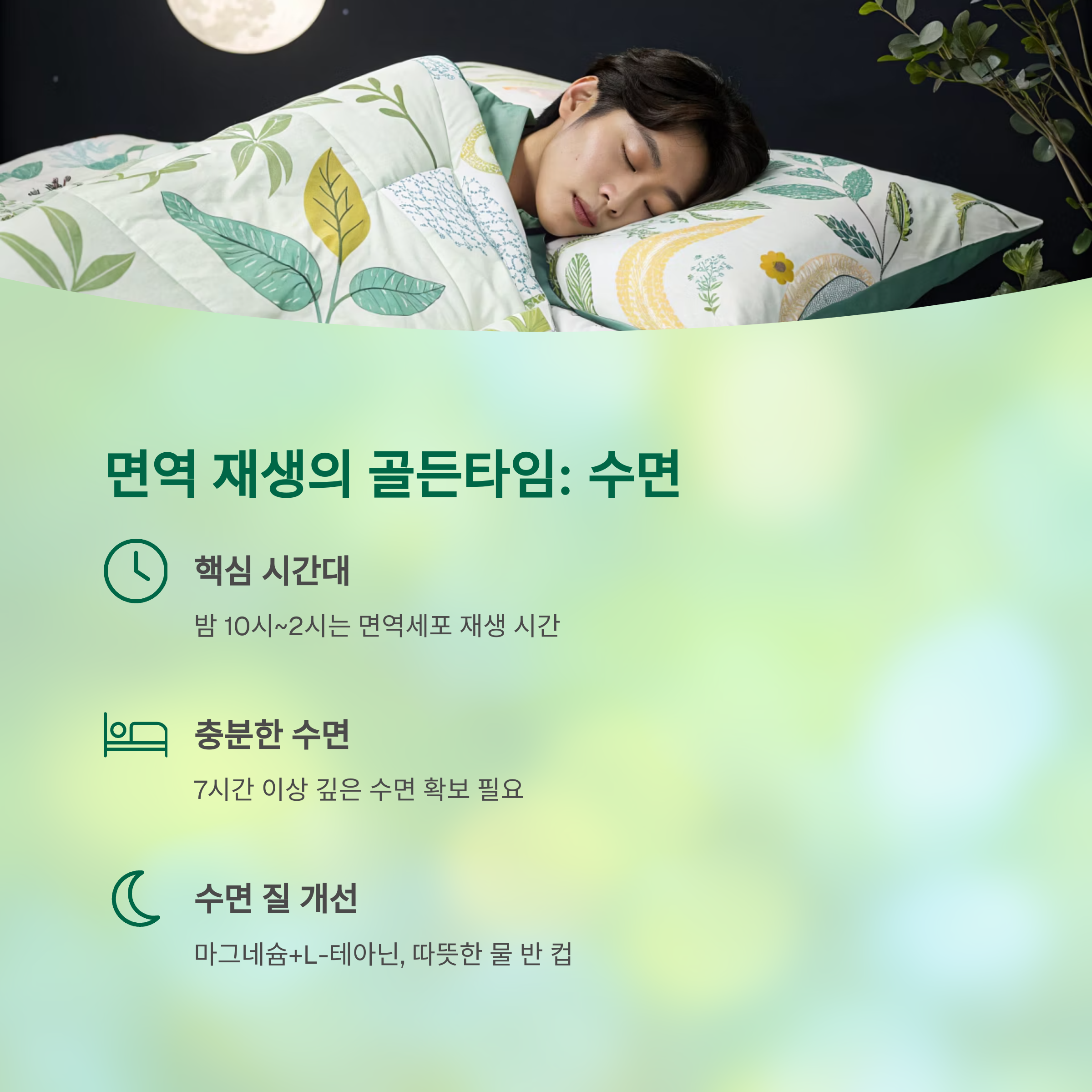 면역력, 하루 만에 끌어올리는 긴급 대응 루틴 - 감기 기운이 느껴질 때, 즉시 해야 할 면역 응급 처방은? - 충분한 수면이 약보다 강하다: 면역 재생 골든타임 확보 면역력, 하루 만에 끌어올리는 긴급 대응 루틴 - 감기 기운이 느껴질 때, 즉시 해야 할 면역 응급 처방은? - 충분한 수면이 약보다 강하다: 면역 재생 골든타임 확보
