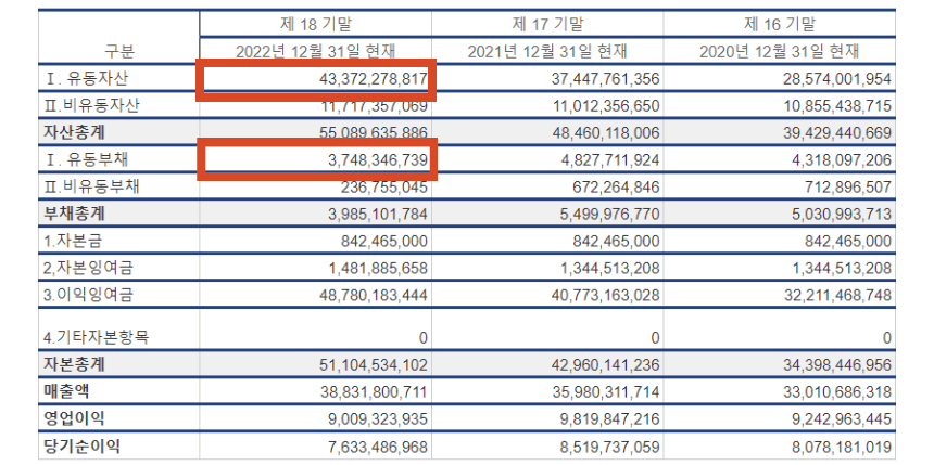 재무제표 유동 비율 사진