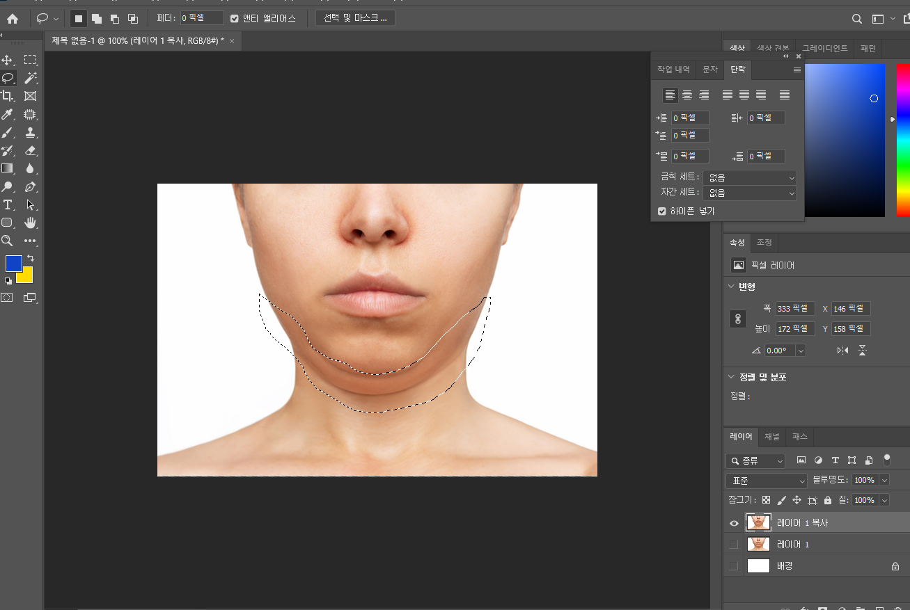 포토샵으로 이중턱 없애기 04
