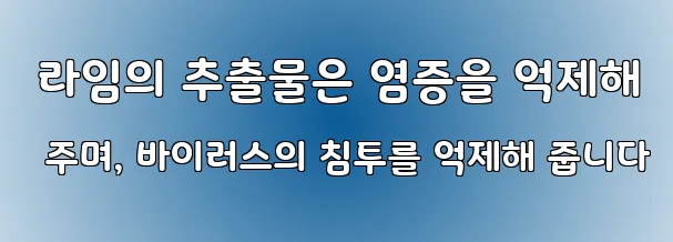  라임의 추출물은 염증을 억제해 주며, 바이러스의 침투를 억제해 줍니다
