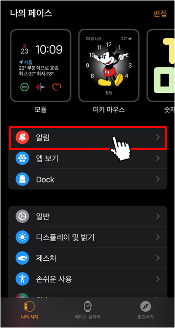 애플워치 탭하여 전체 알림 보기 설정(2)