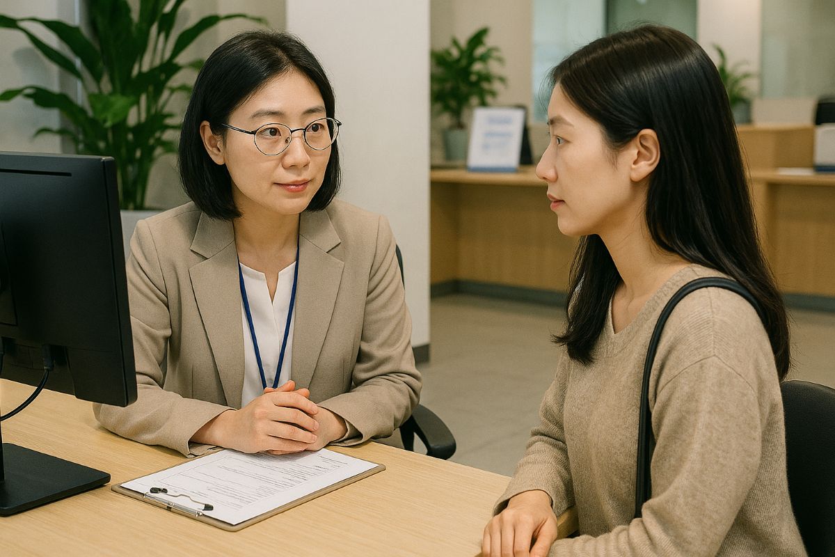 주민센터에서 상담받는 여성