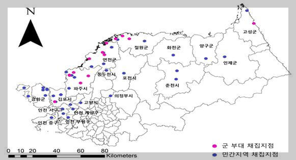 2023년 말라리아 매개모기 감시지점을 보여주는 지도