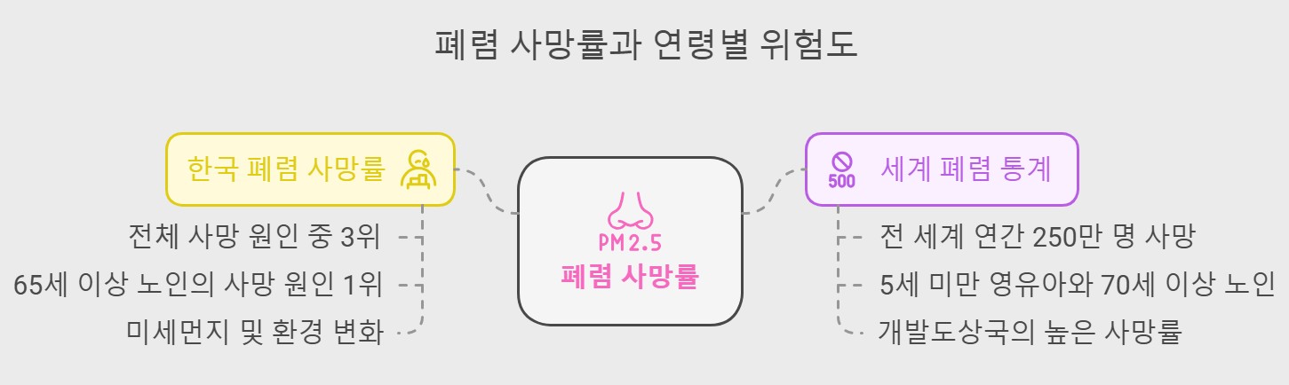 국내외 폐렴 사망률과 연령별 위험도