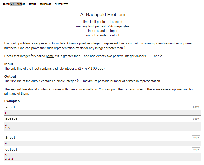  [Codeforces]  749A: Bachgold Problem