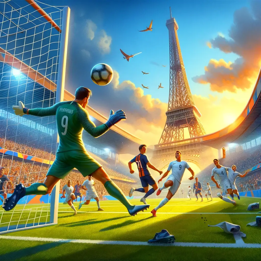 에펠탑을 배경으로 선수들이 축구 경기를 하는 모습