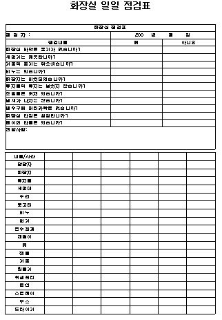  화장실 일일 점검표 양식