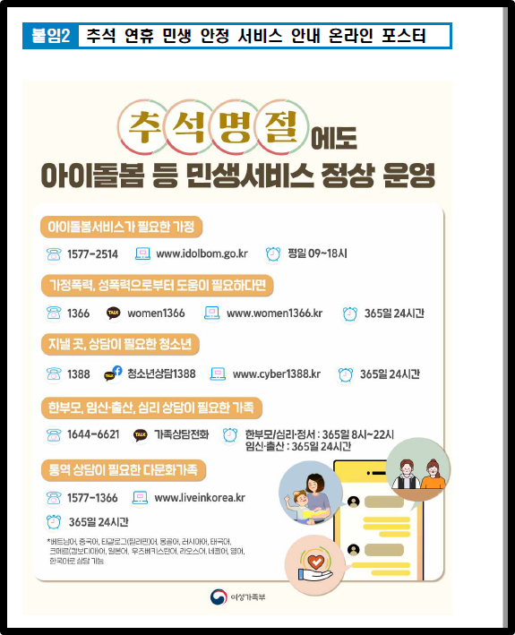 추석 연휴 민생 안정 서비스 안내 온라인 포스터