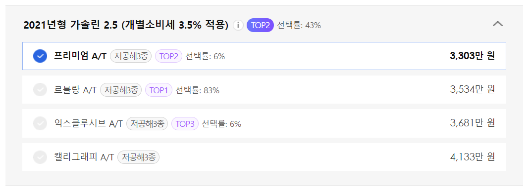 그랜저 가솔린 2.5 가격표