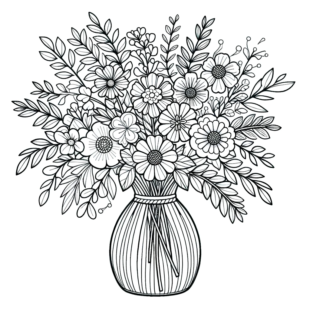 꽃병 꽃꽂이 색칠공부 도안 이미지 a vase of flowers coloring page