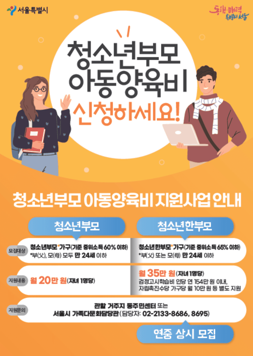  청소년 부모 아동 양육비 지원 사업 (20만원)