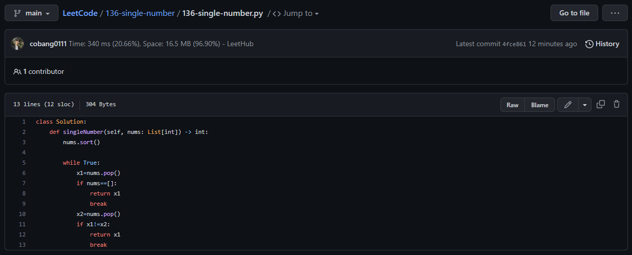  [LeetCode] 136. Single number (Easy/Python)