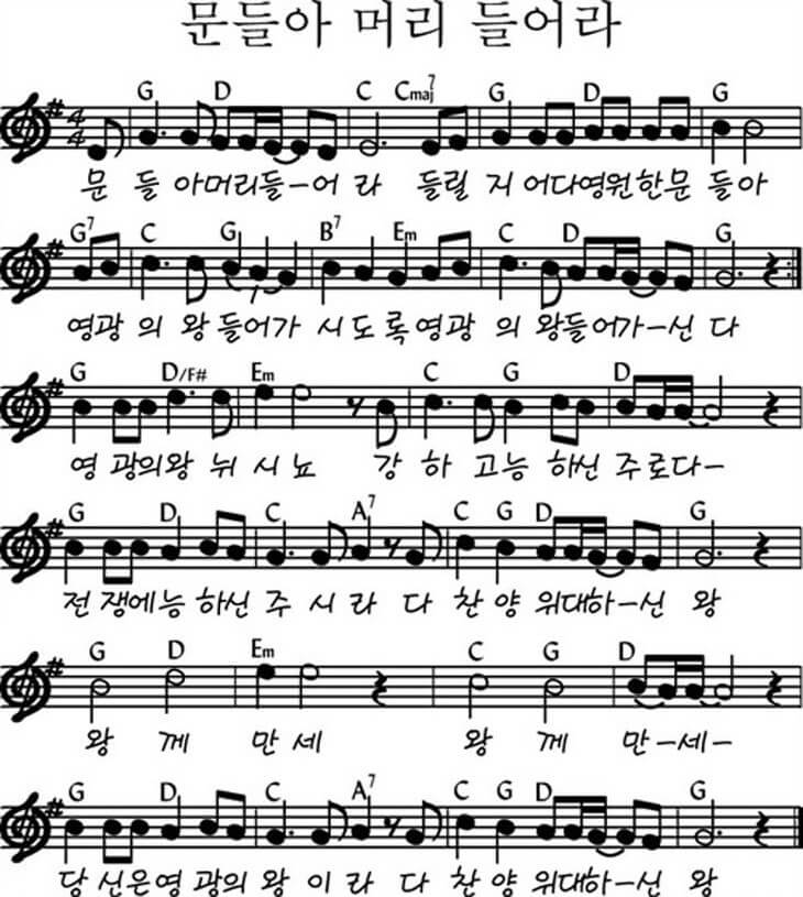 문들아 머리 들어라(G코드찬양)악보