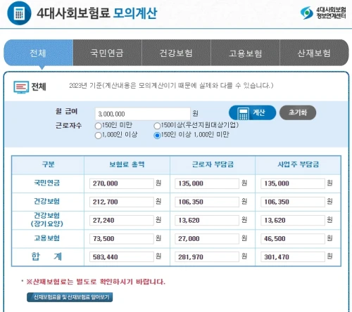 4대보험료 계산하기 예시