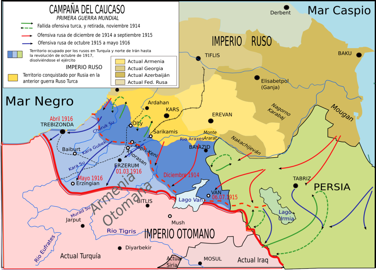 1916년 캅카스 전선 지도