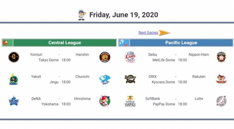 npb 개막 2020년 일본 프로야구 NPB 정규리그가 6월 19일 일본 전역에서 무관중으로 1