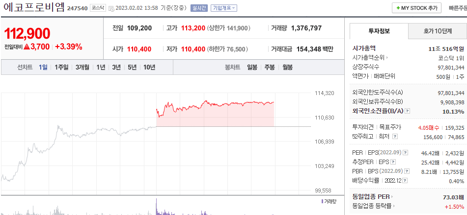  (247540) 에코프로비엠 주가 전망 양극재 설비 계약 목표 주가는?