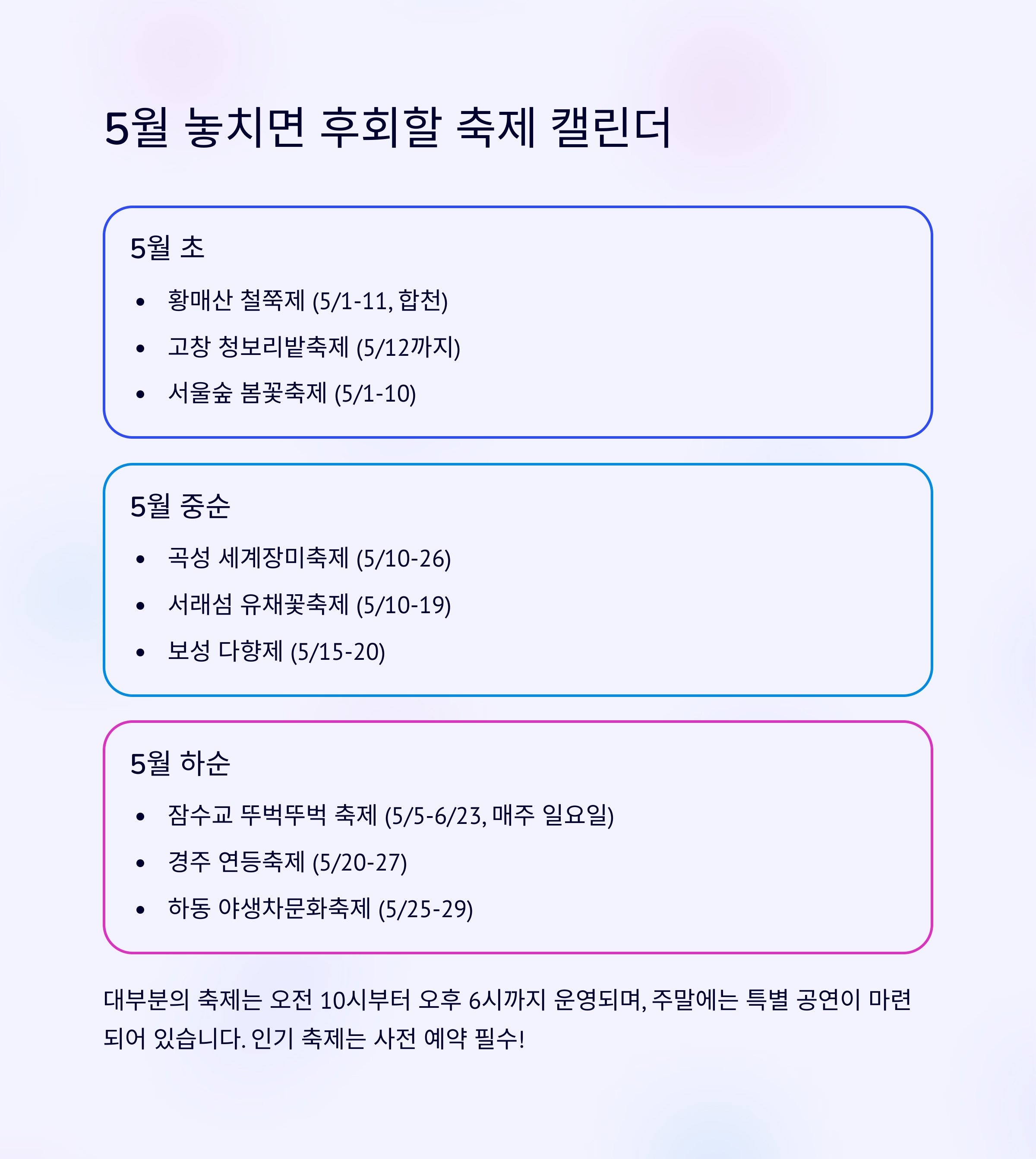 연휴를 위한 5월 국내여행 완벽 가이드