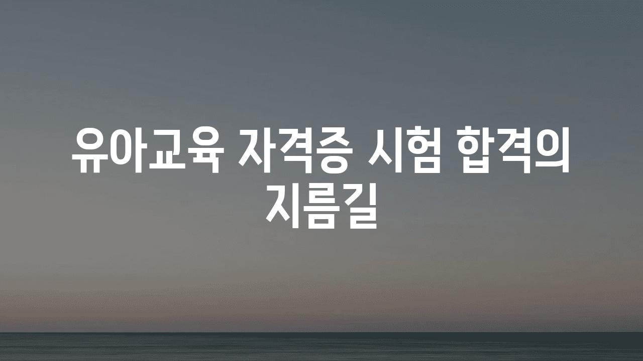 유아교육 자격증 시험 합격의 지름길