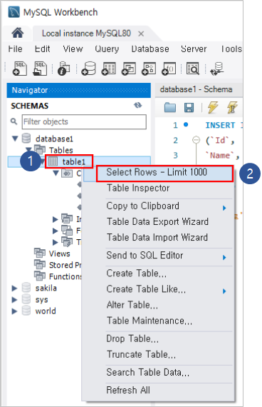 코더제로 데이터베이스 MySQL Workbench Select Rows-Limit 1000