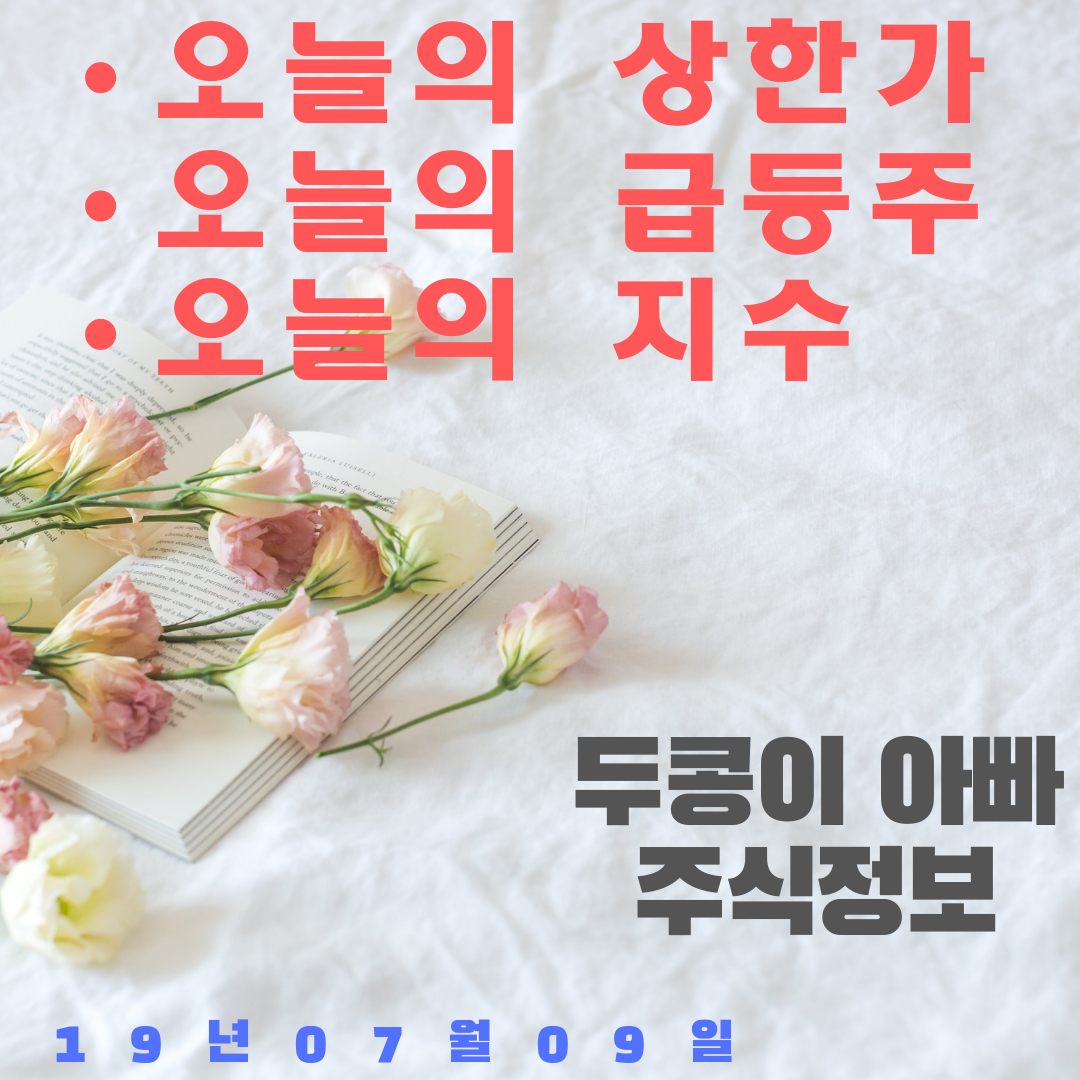  19년 07월 09일 오늘의 종목 상한가 및 급등주 ,지수분석