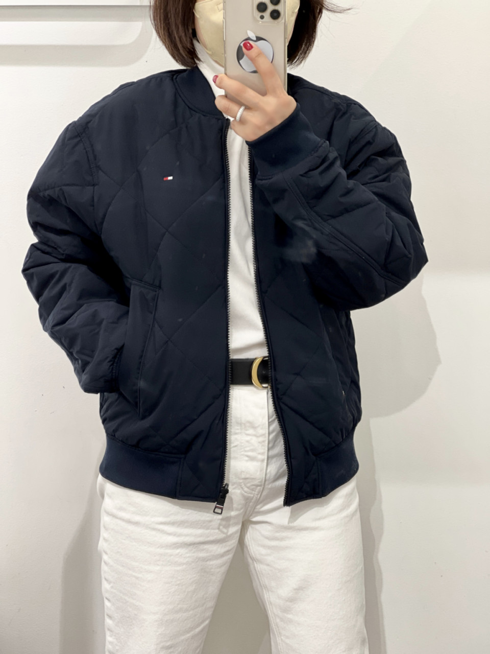타미힐피거 남녀공용 양면 봄버 누빔 재킷