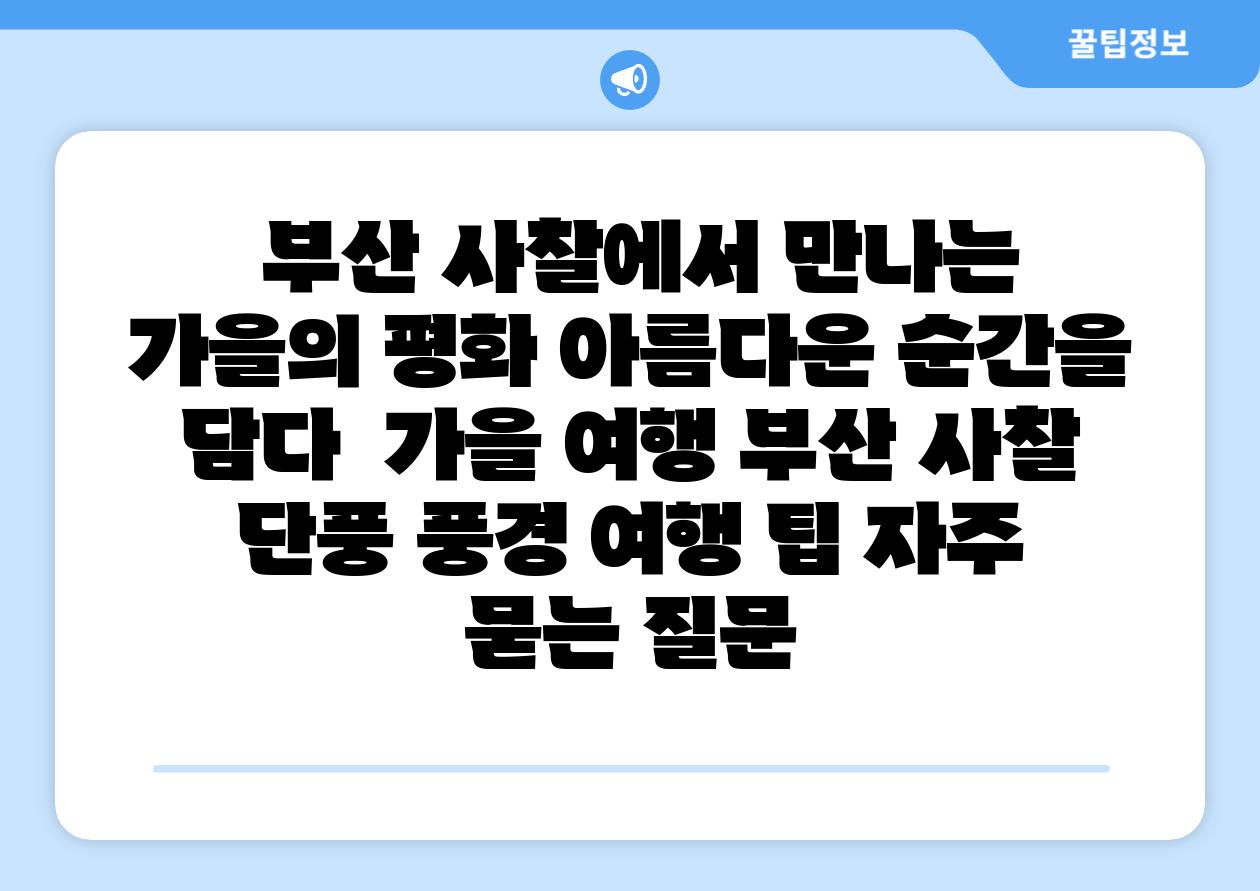 부산 사찰에서 만나는 가을의 평화 아름다운 순간을 담다 가을 여행 부산 사찰 단풍 풍경 여행 팁 자주 묻는 질문