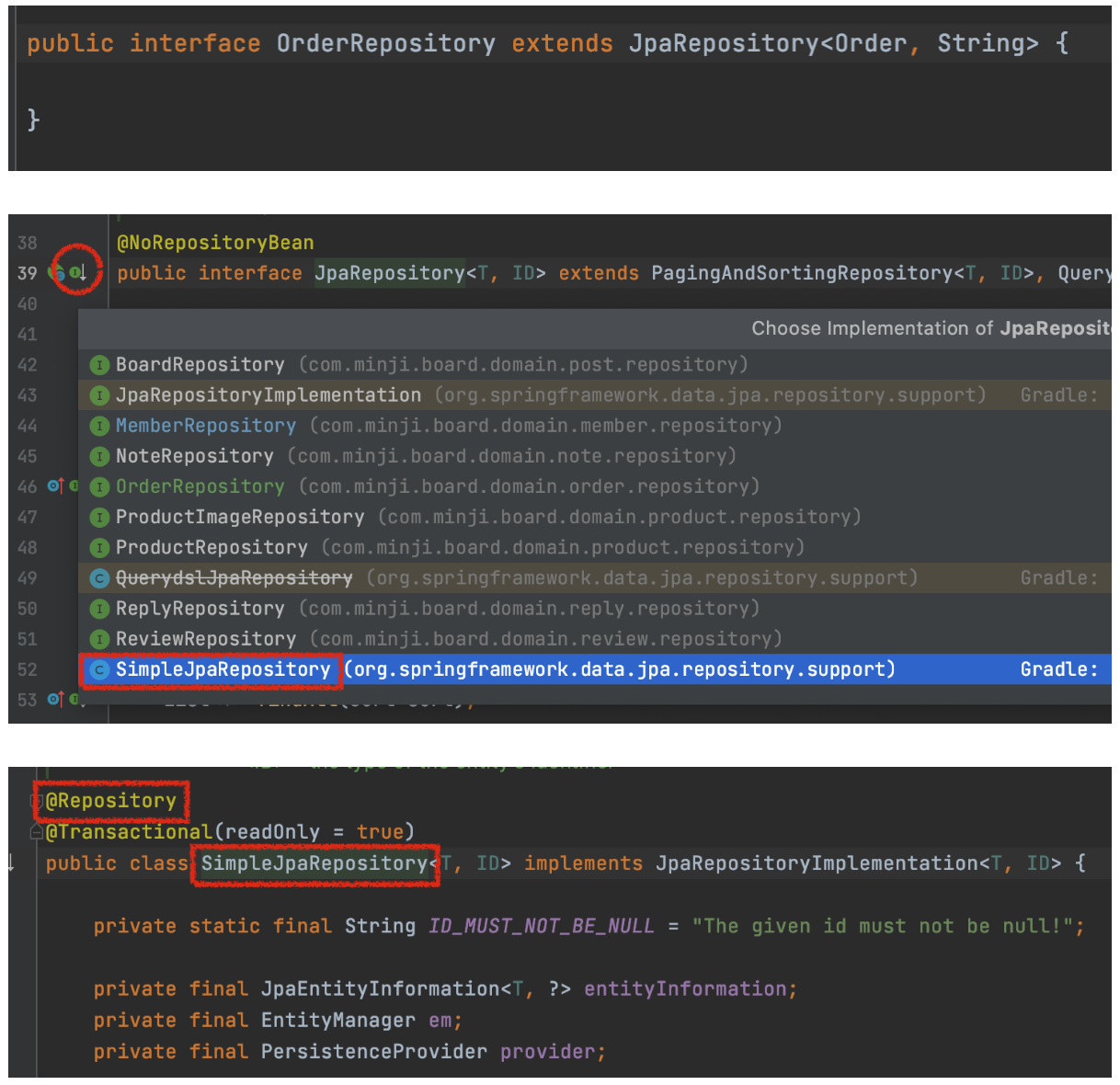 extends JpaRepository<> vs @Repository 질문 - 인프런