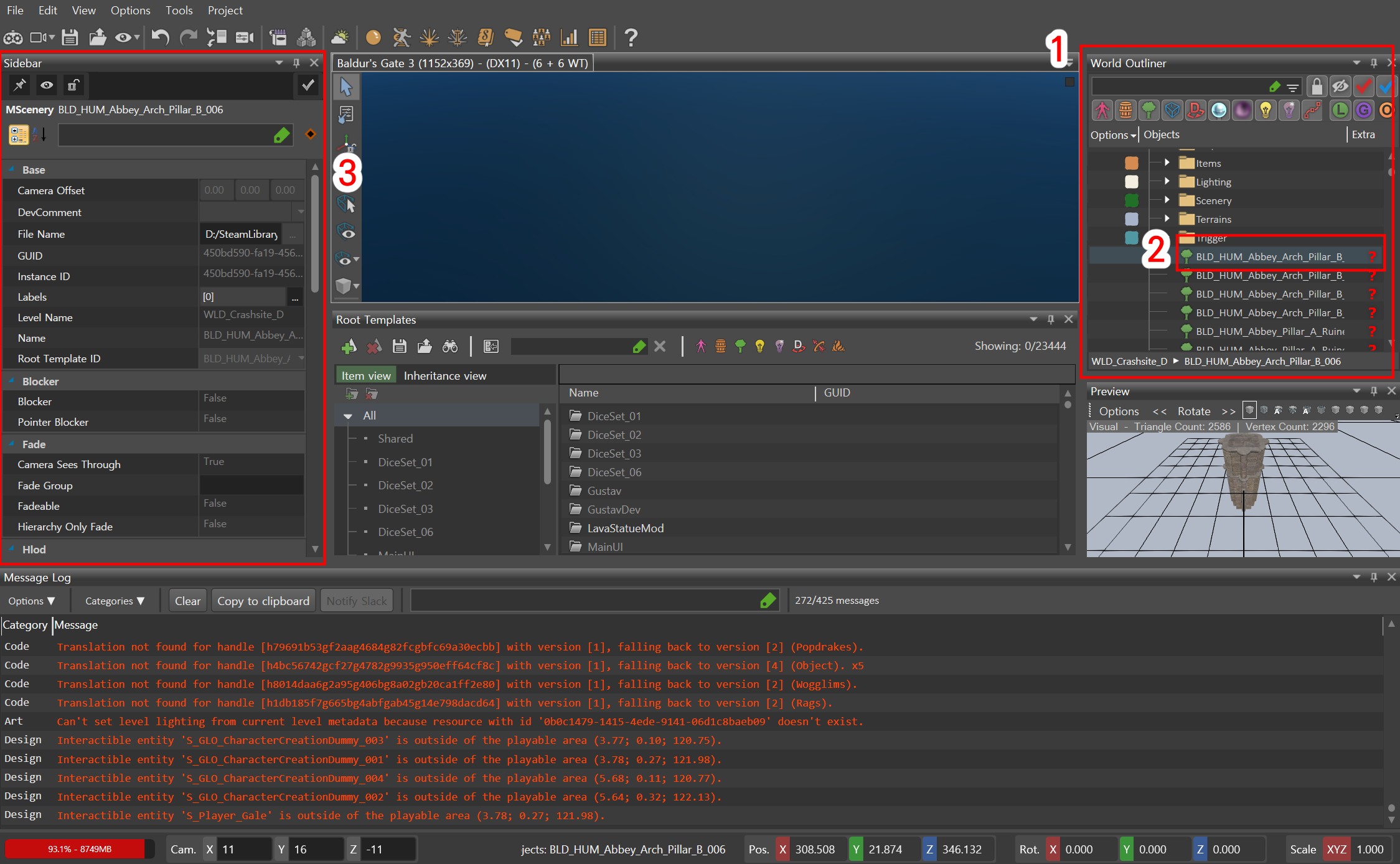 발더스 게이트 3 툴킷에서 특정 오브젝트를 클릭하여 이동한 화면