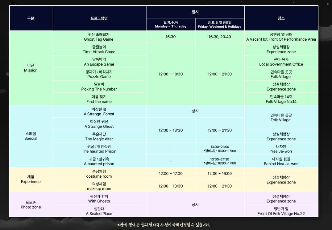 민속촌 귀신놀이 프로그램