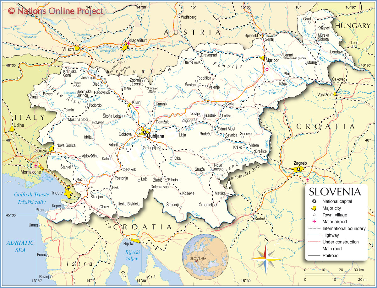 남유럽 슬로베니아 지도