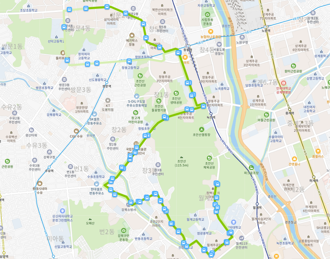  노원 14번 버스 노선, 시간표, 실시간위치[인덕대, 녹천역, 창동역, 쌍문동]