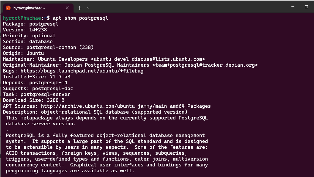 $ apt show postgresql