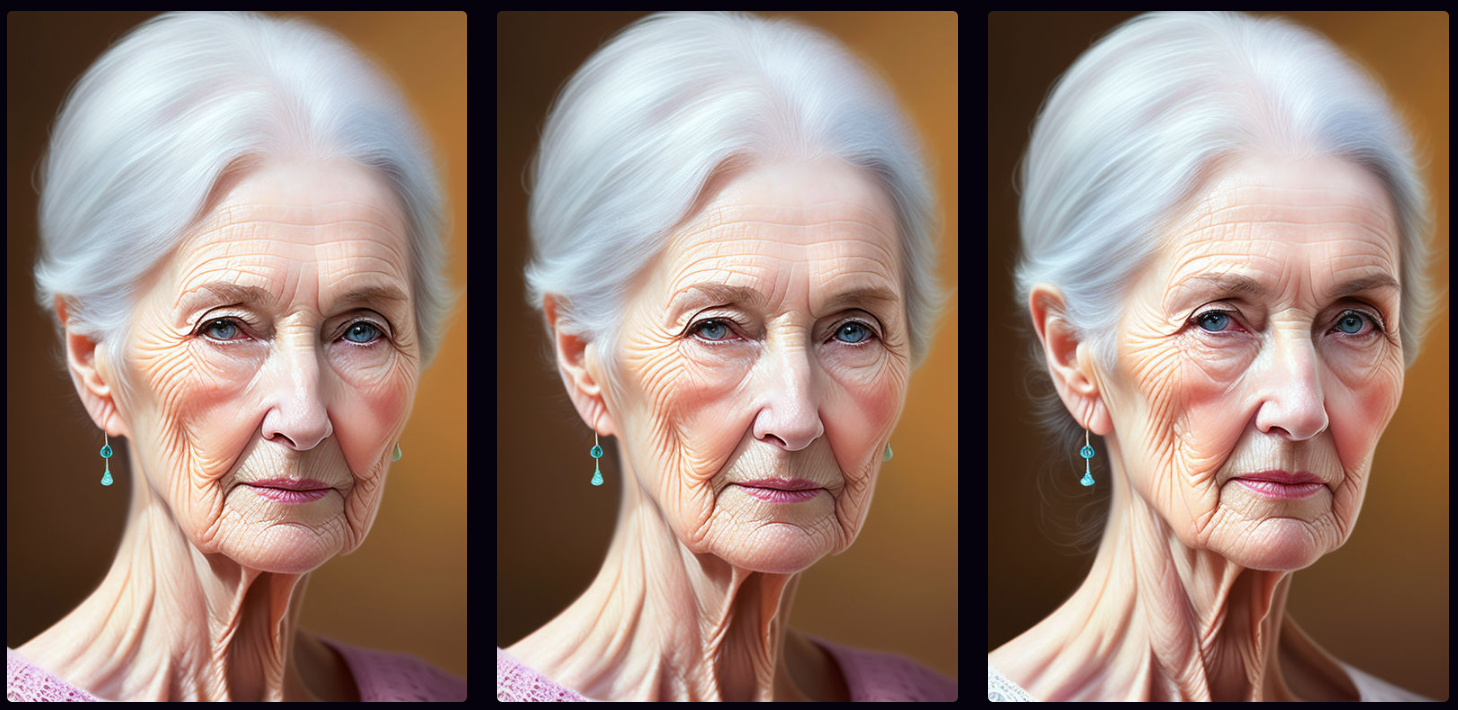 Images of a woman aging from 79 to 77