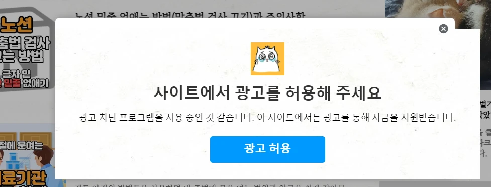 광고 차단 메시지 결과
